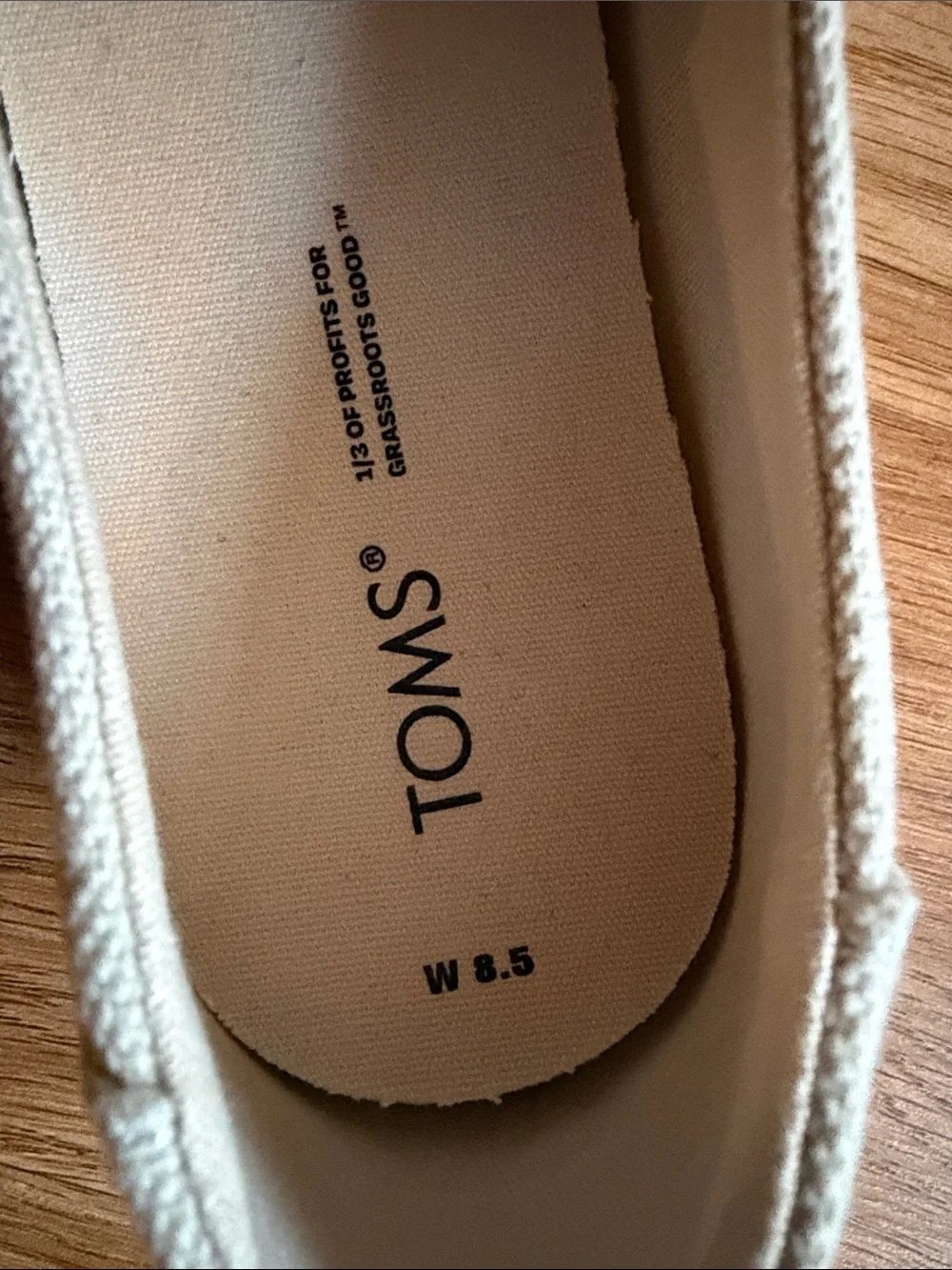 Toms Beige Canvas Slip-Ons with Blue Ombre Sole
